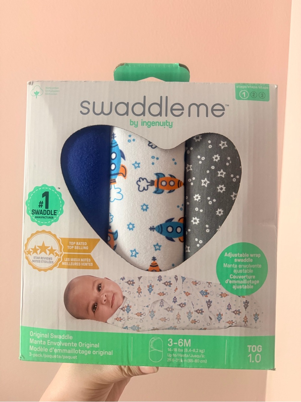 SwaddleMe Original Swaddle 3 Pack 3-6 Months 14-18 lbs Rockets Stars NEW